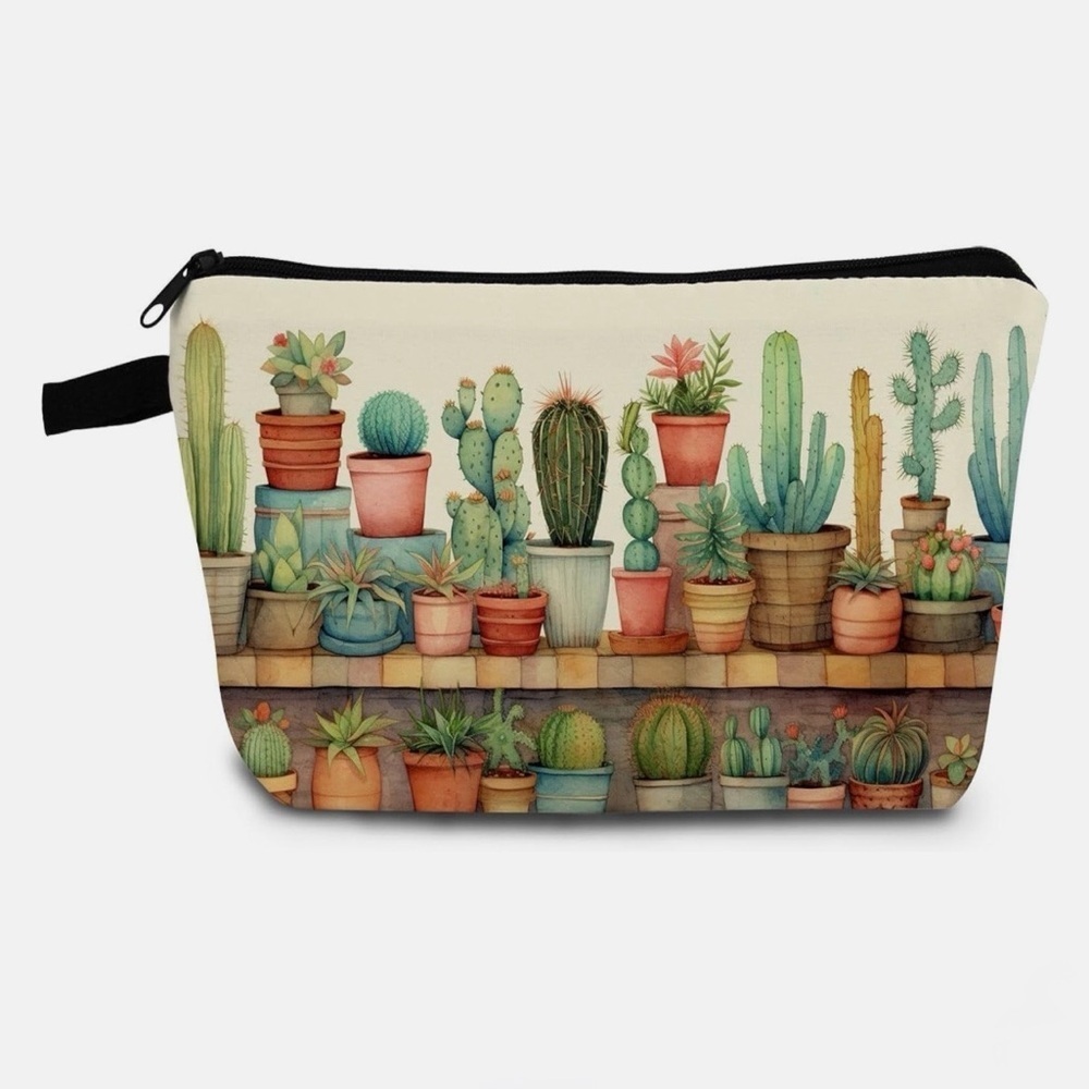 NWT Small Cactus Print Cosmetic Makeup Organizer Bag with Zipper